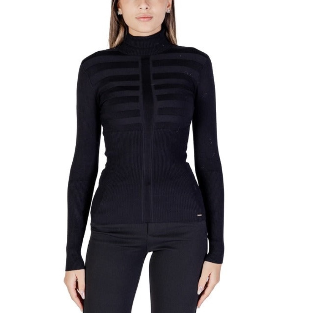 Morgan Women's Fitted High Neck Sweater Black Size Large Long Sleeve